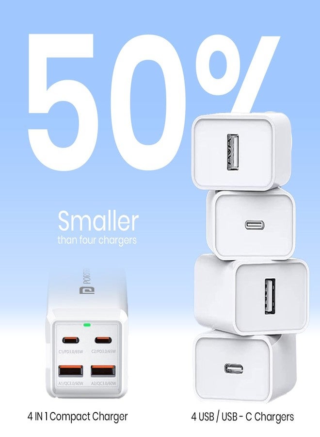 Portronics Adapto Volt 65 65W High Speed 5-in-1 Power Strip with 2 Type C PD Ports, 2 Mach USB Ports and 1 AC Power Socket, Compatible with Laptop,Smartphones, iPhones, Tablet, Power Bank(White) - Image 4